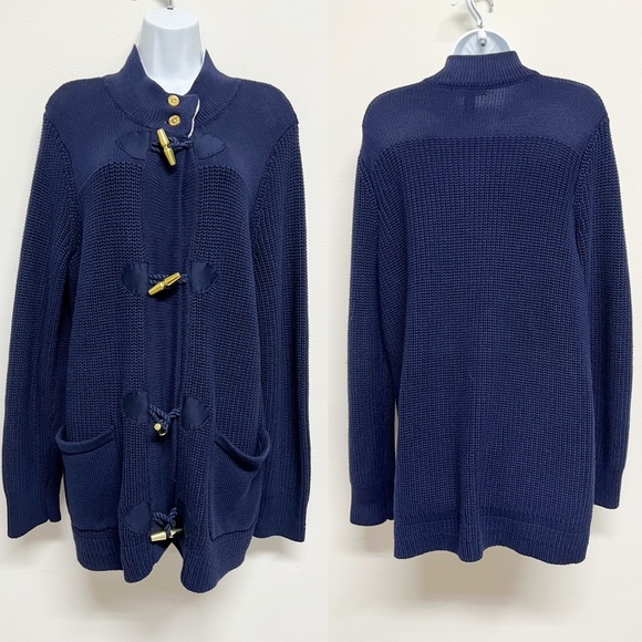 LAUREN Ralph Lauren Womens Navy Blue Toggle Button Knit Long Sleeve Sweater - Picture 1 of 8